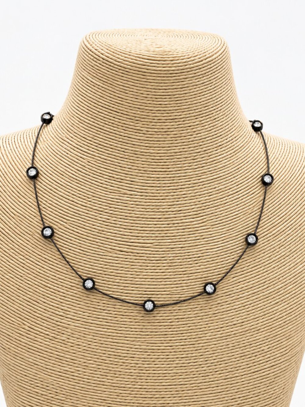 Nine West Black Cord Necklace with Clear Crystal Beads